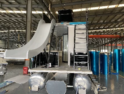 Luxury design quality Double decker beautiful sofa happy party house pontoon boat with slide and motor hot sale