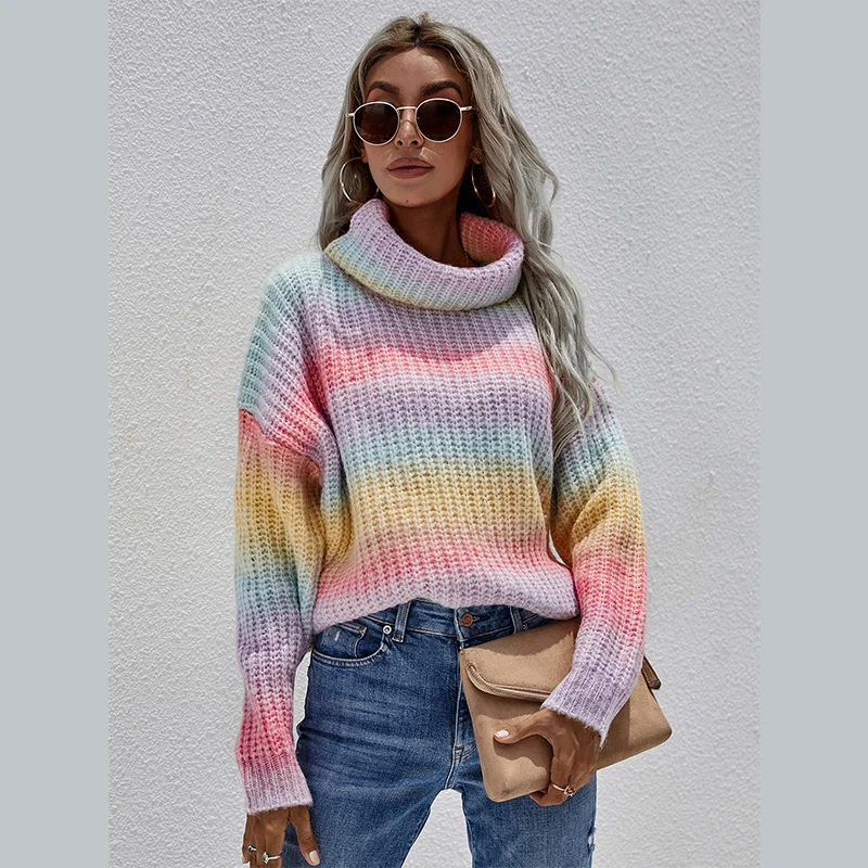 Новое поступление, женский свитер, топы, пуловер, вязаная водолазка 2021 для зимы и осени, стильная цветная дизайнерская трикотажная одежда с длинным рукавом