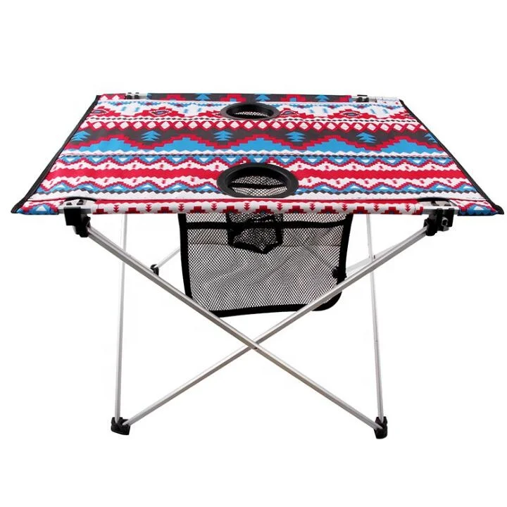 Metal Frame Multifunctional Aluminium Foldable Camping Canvas Beach Table with 2 Mesh Cup Holder
