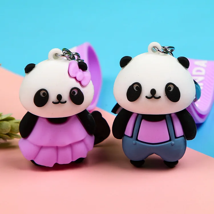 New arrival 3D soft pvc keychain custom  plastic doll PVC cartoon corporate mascot couple gift pendant Panda PVC key chain