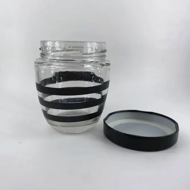 200ml 250g 0.5kg empty honey jar glass with deep black gold lid