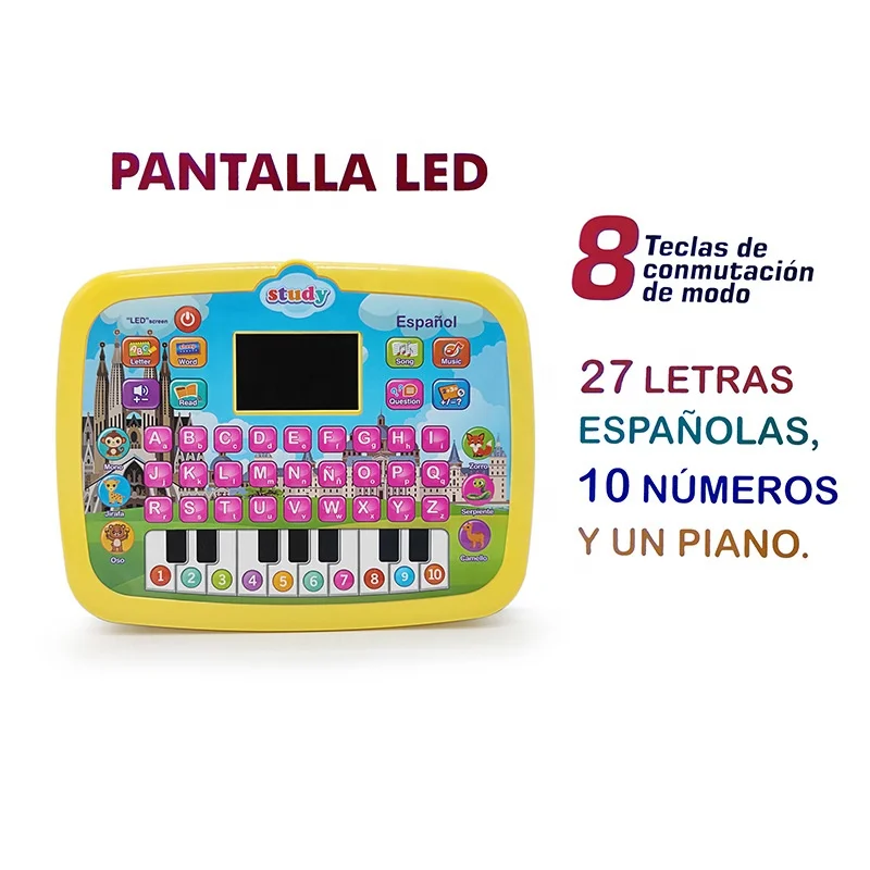 Toddlers learning pad educational toy kids multi-function Spanish tablet learning machine LED screen learning tablet with music