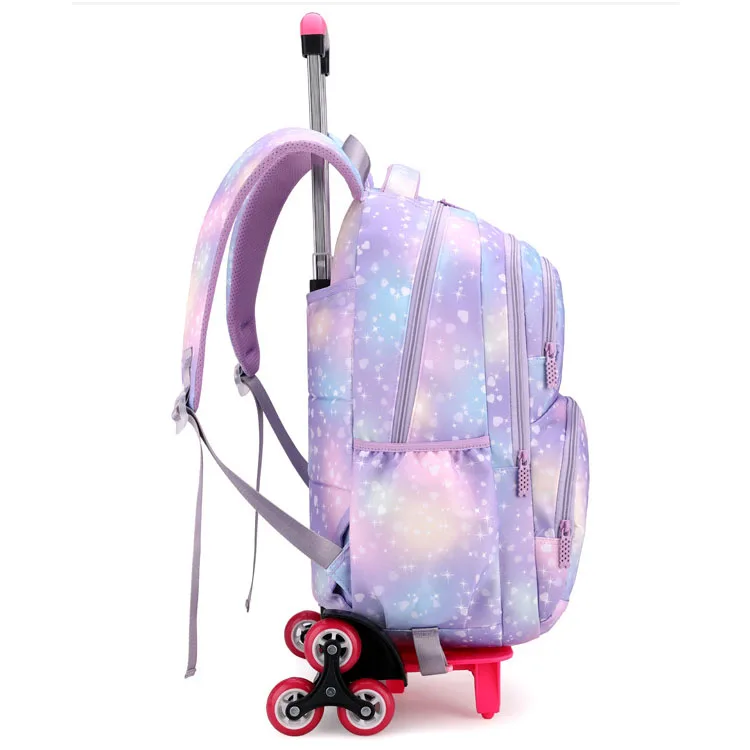 Trolley School Bag with Six Wheels Fashionable School Trolley Bag For Girls Easy Climb Stairs School Bag With Trolley