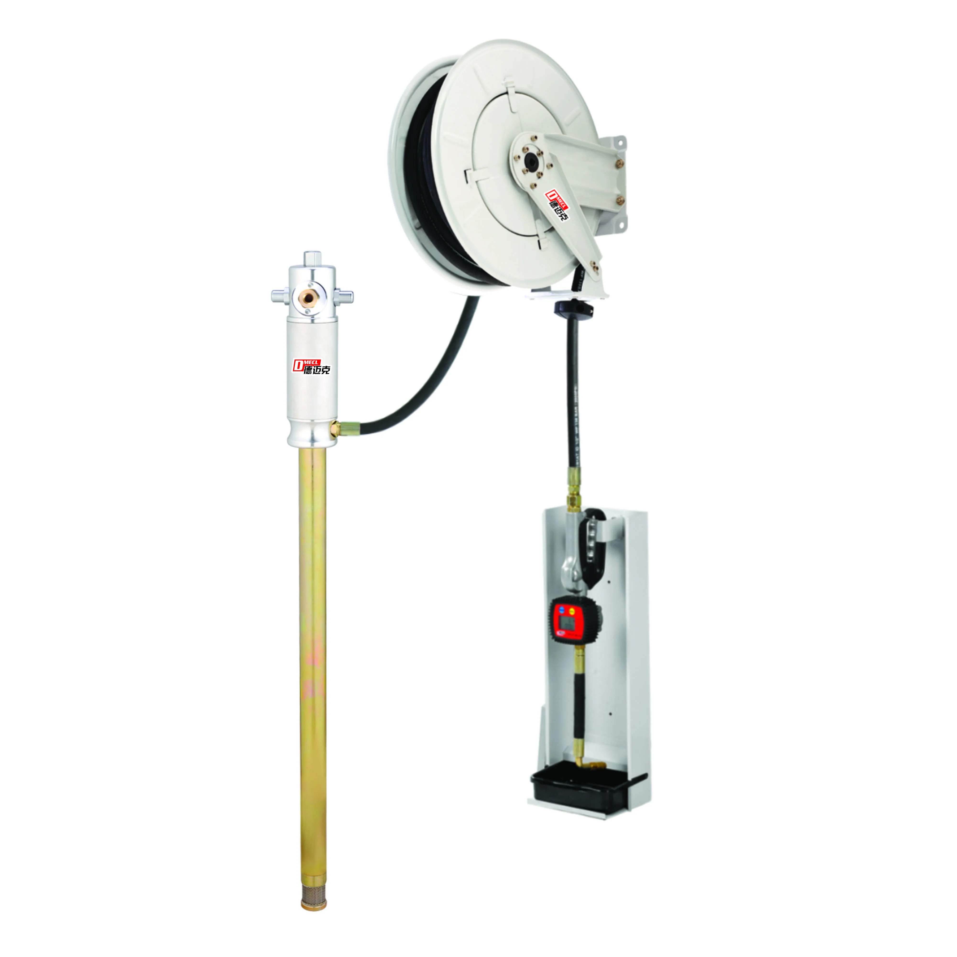 Oil Dispensing systems Kit with Hose Reel pump  applied on drum or tank equipped with swiveling hose reel