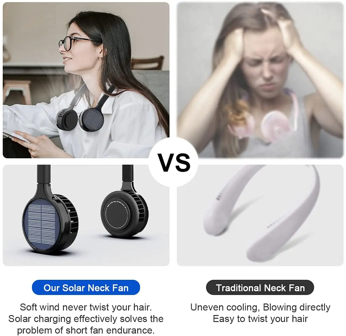 wholesale 2022 hands free portable rechargeable personal cooling solar charging input 2000mah battery neck fan for home travel