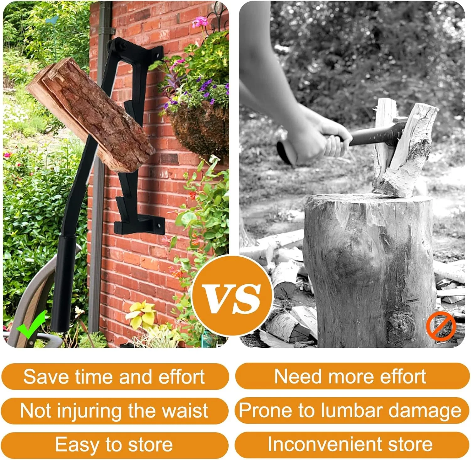 Firewood manual hand wall mounted log wood kindling splitter