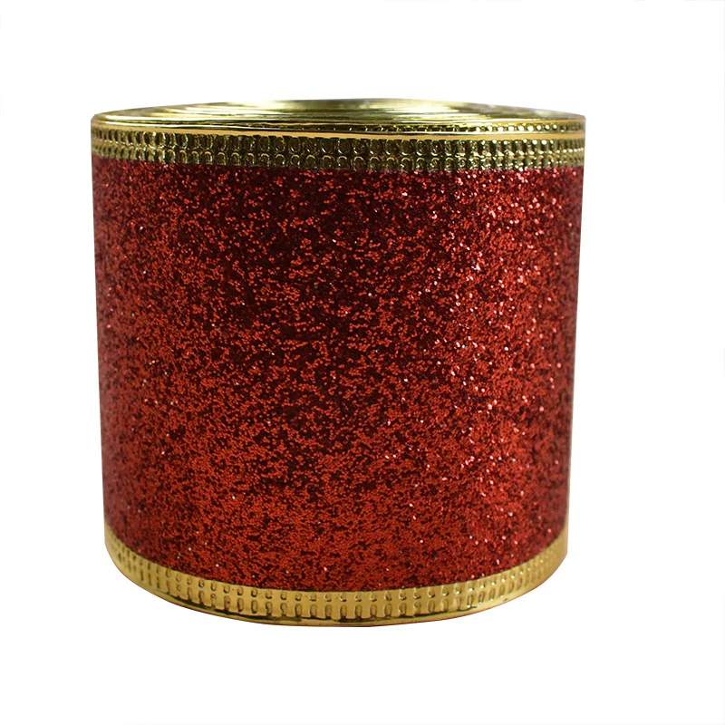 50mm Gold Wire Edge Metallic glitter ribbon Polyester Ribbon Roll Christmas ribbons For Decoration