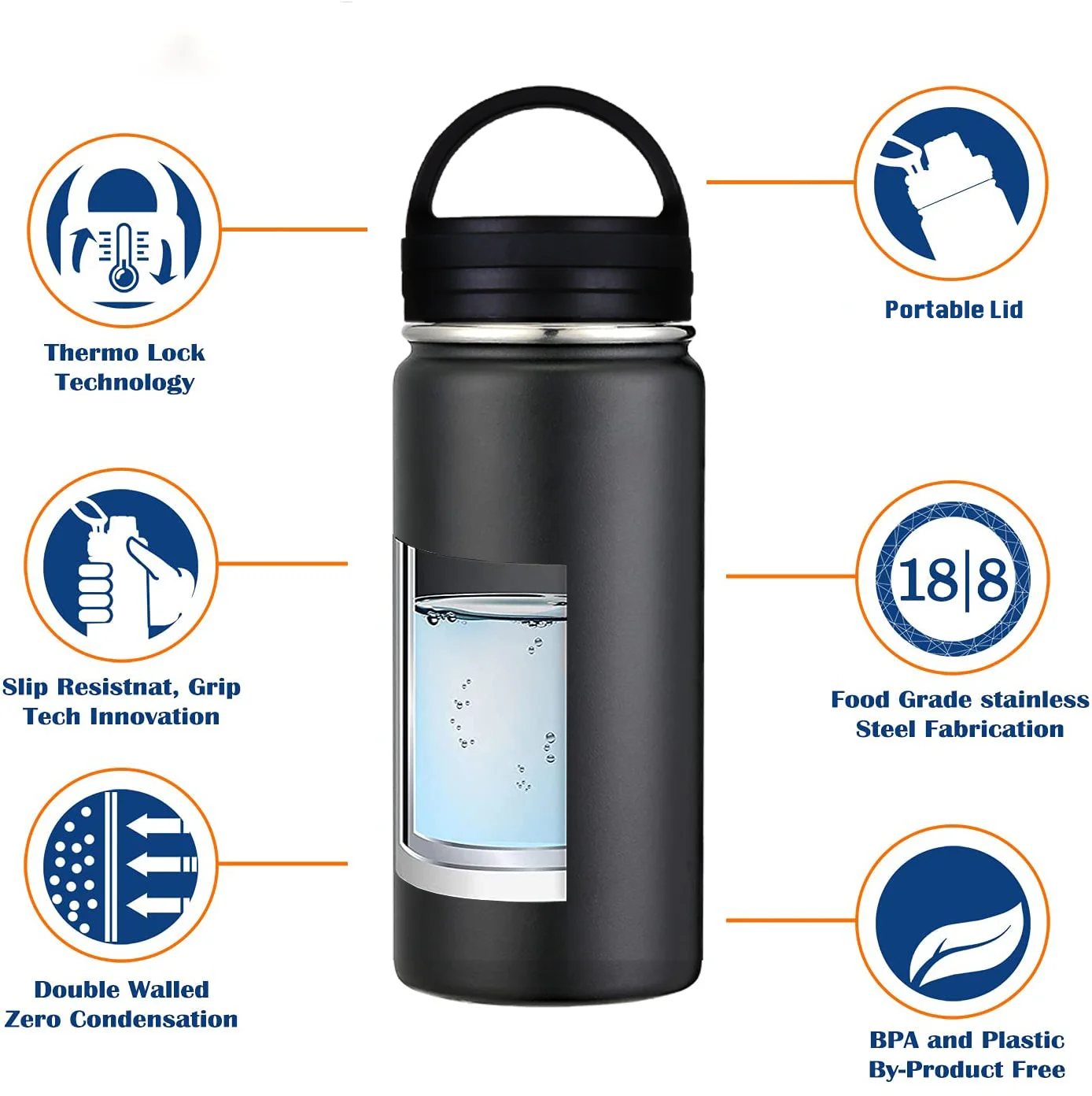 550ml Hydro Double Wall Powder Wide Mouth Tumbler with Leak Proof Portable Water Bottle Stainless Steel Sports Bottle