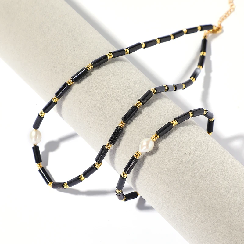 High Quality Faceted Cylinder Pearl Diamond Gemstone Jewelry Set Natural Plating Color Beads Bracelet Necklace Weddings Parties