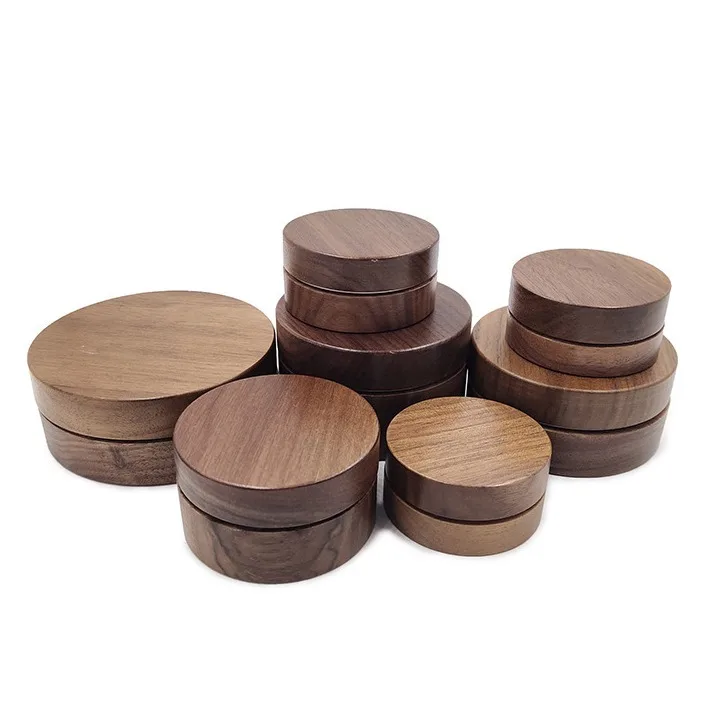 beech wood round Cosmetic Cream Jars Luxury walnut Cosmetic Packaging 10g 15ml 25g 30g beech wood Aluminum Jar With Bamboo Lid