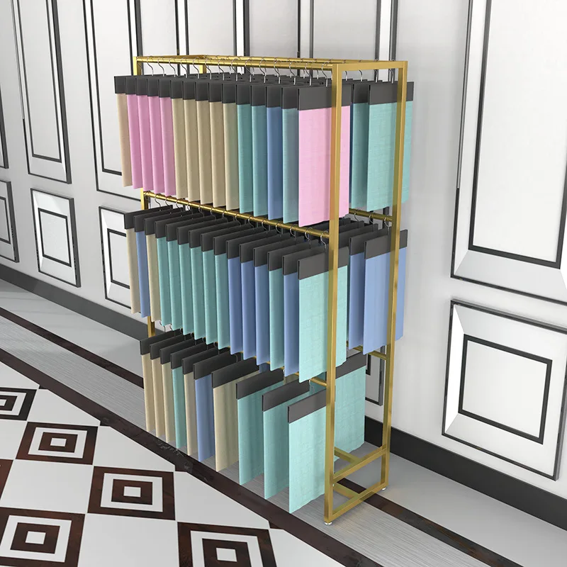 OEM Production Metal Custom Hanging Car Floor Mat Home Textile Curtain Rug Carpet Wood Board Shops Showroom Sample Display Rack