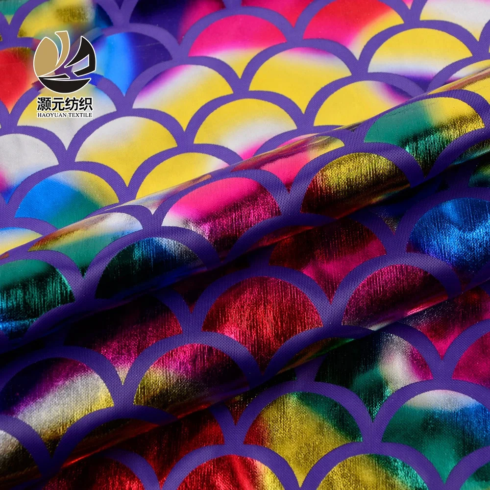 Cheap shiny polyester rainbow clothing fabric knitting suppliers with fish scale pattern for women dress
