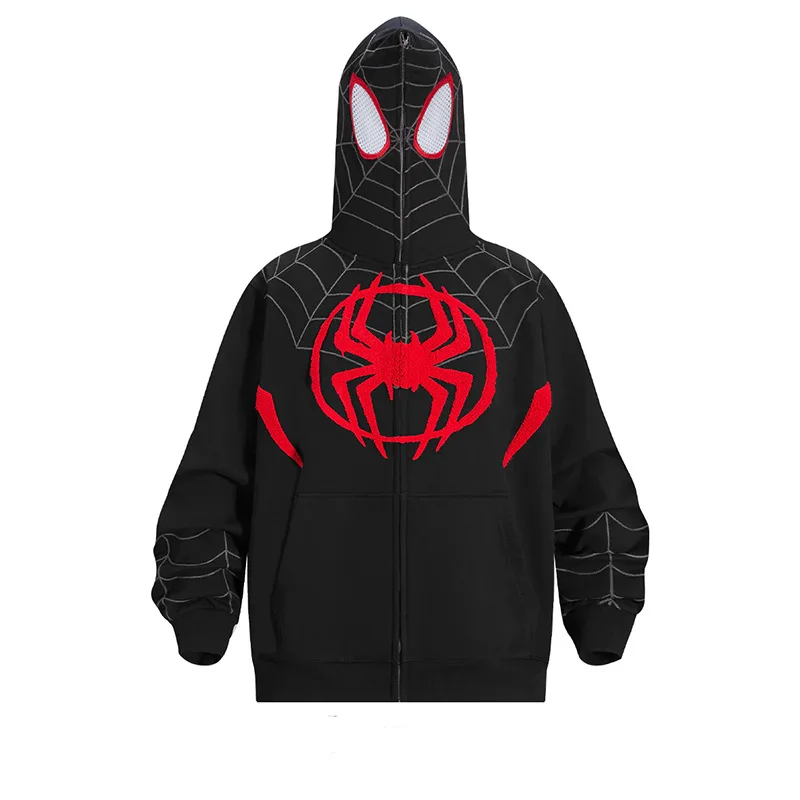 Grunge Oversized Sweatshirt Gothic Harajuku Men Jackets Clothes Y2k Emo Women Streetwear Hoodie Spider Web Red Zip Up Hoodies