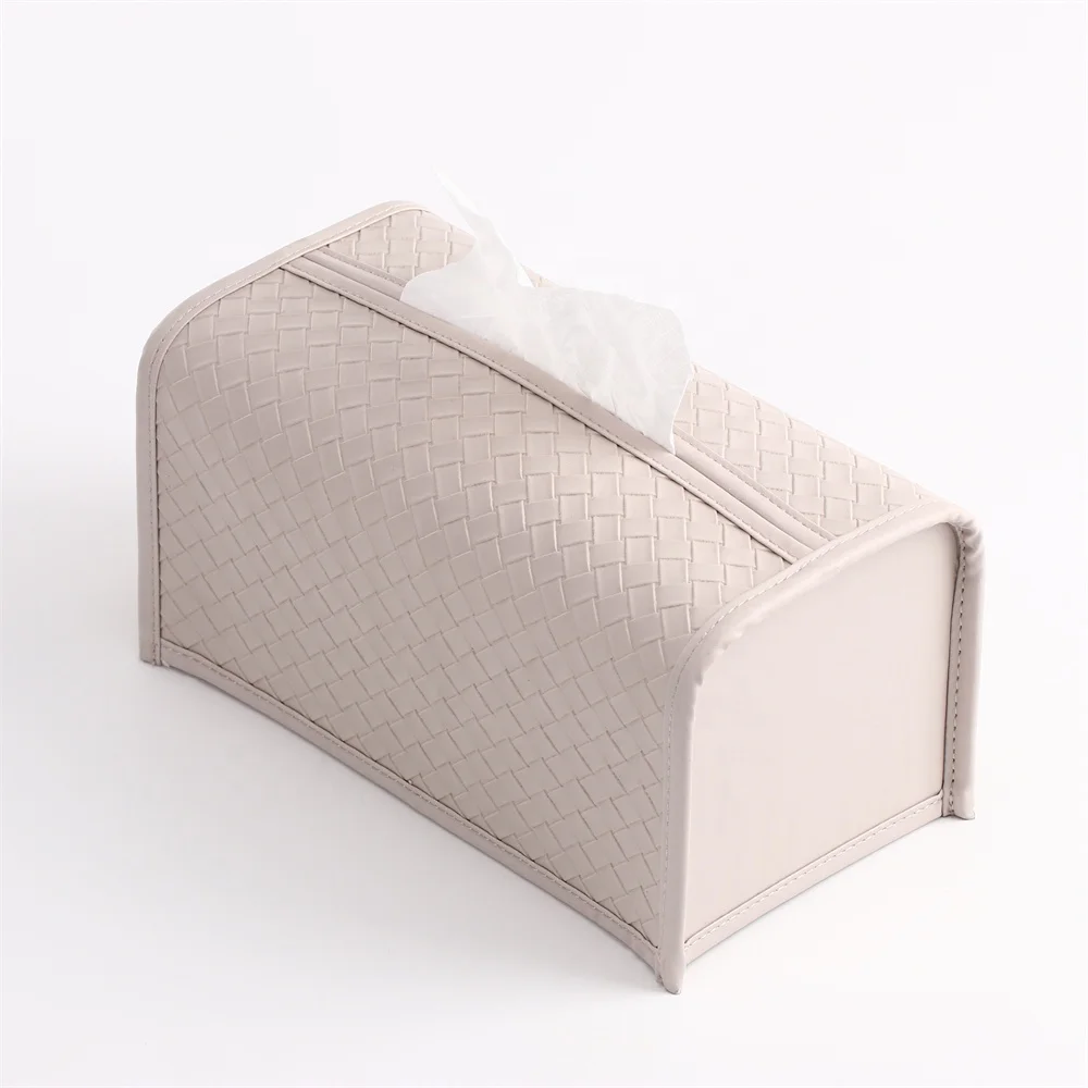Tissue Box Custom Waterproof Fashion Woven Pattern Light Weight Travel Leather Car Tissue Paper Box Holder