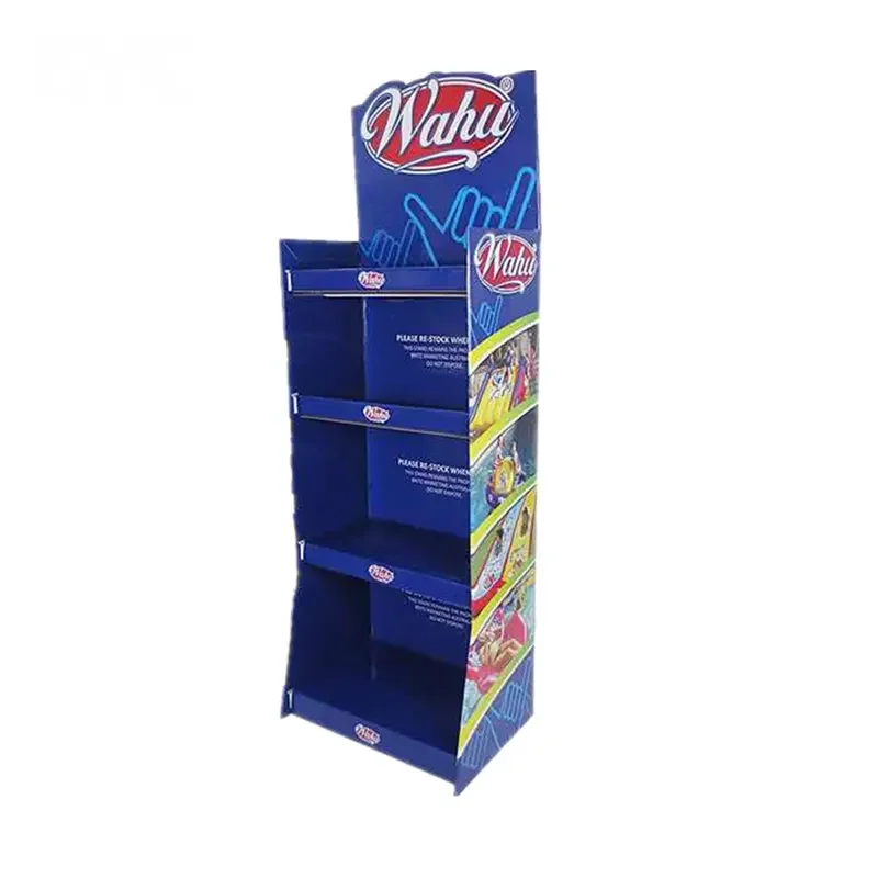 OEM Cardboard Shelf Snacks Display Rack POP Paper Floor Display Stand for Photo Chips