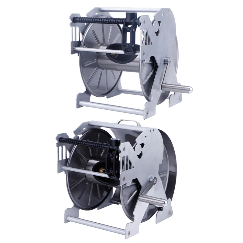 Stainless Steel Metal  Wall mounted Steel Spring Driven Retractable Garden air compressor water hose reel cart