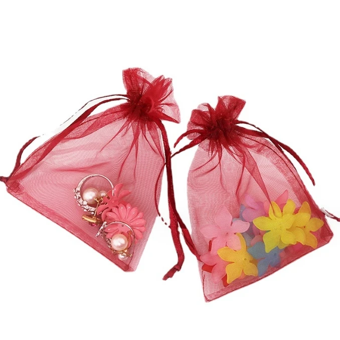 Burgundy gauze bag drawstring candy bag Gift small jewelry bags Recyclable Cloth pack food present