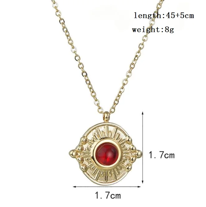 
New style simple boutique ruby embossed round card pendant necklace N159-065 
