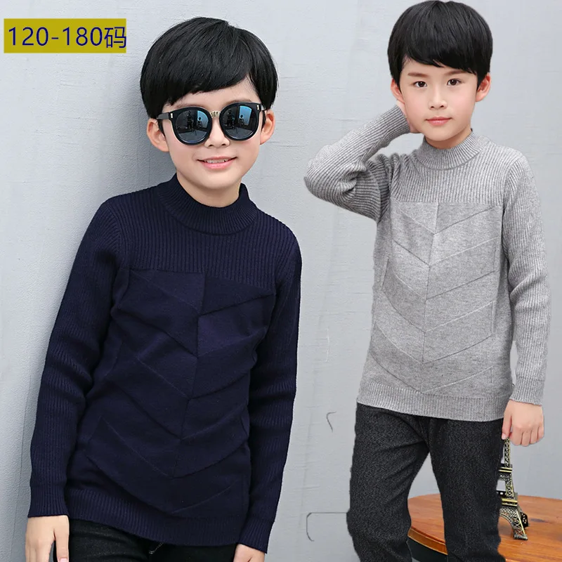 Оптовая продажа, Зимний вязаный детский свитер с воротником средней высоты, унисекс, для мальчиков и девочек