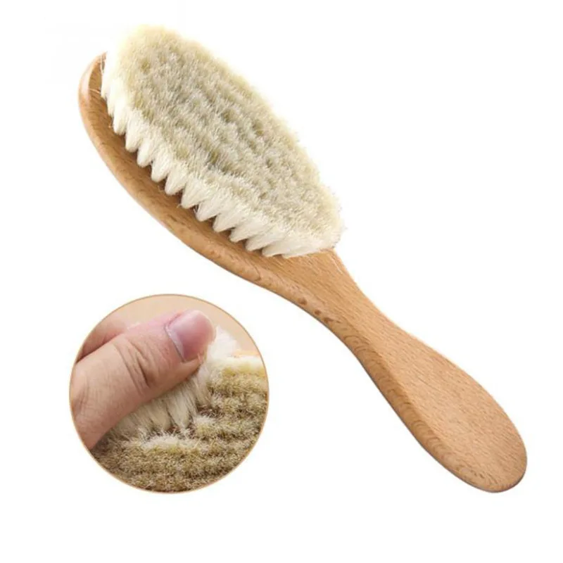 Hot Selling Natural Wooden Baby Hair Brush Comb Set New Baby Wool Hair Cleaning Massage Brush  With Private Label