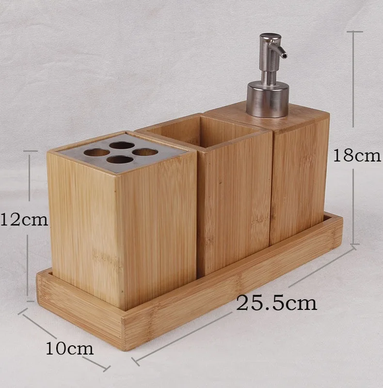 Vanity luxury bathroom 4-piece essentials accessory set bamboo bath accessory set