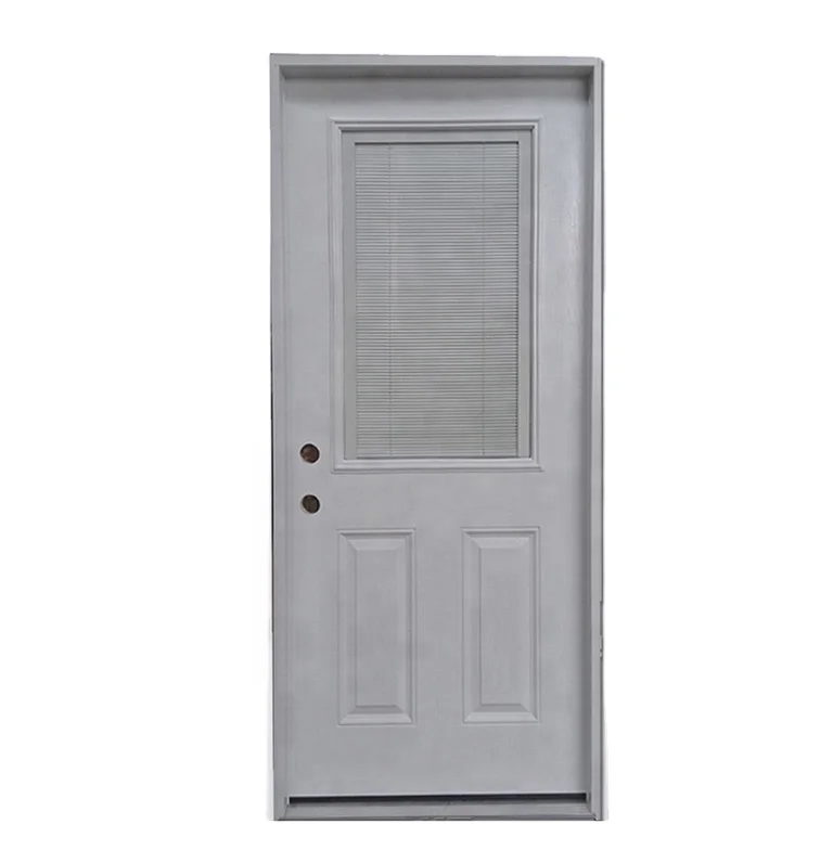 36 in. x 80 in. Premium 1/2 Lite Mini Blind Primed Steel Prehung Front Door