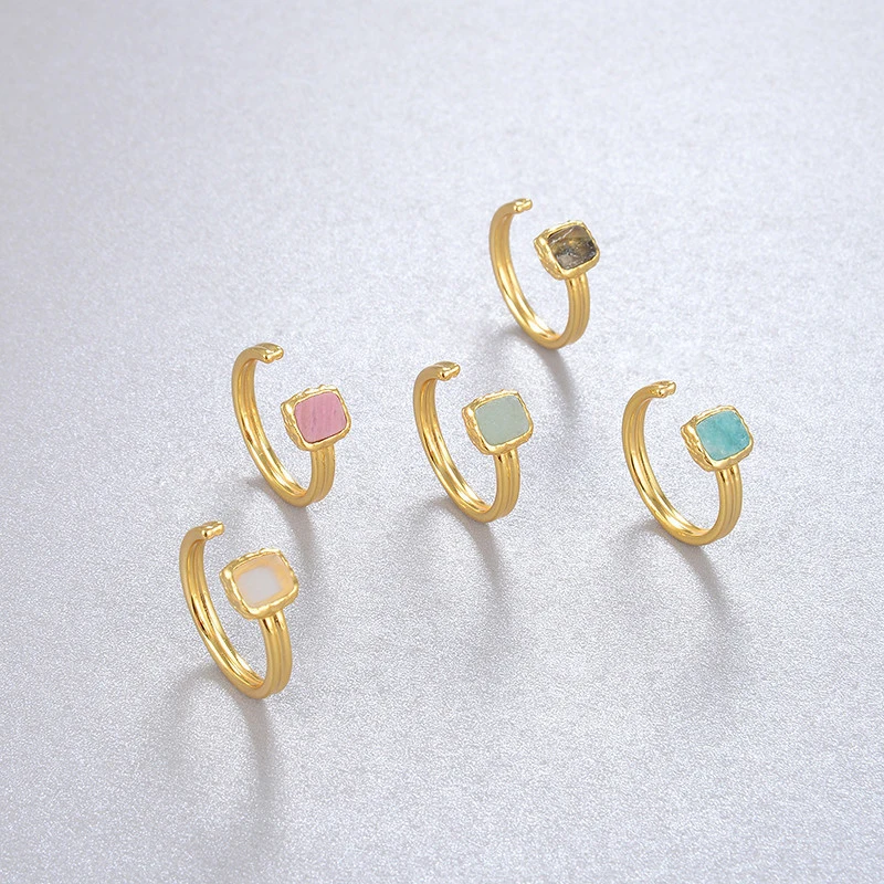 New Arrival 925 Sterling Silver Moonstone Natural Stone Adjustable Open Rings For Women