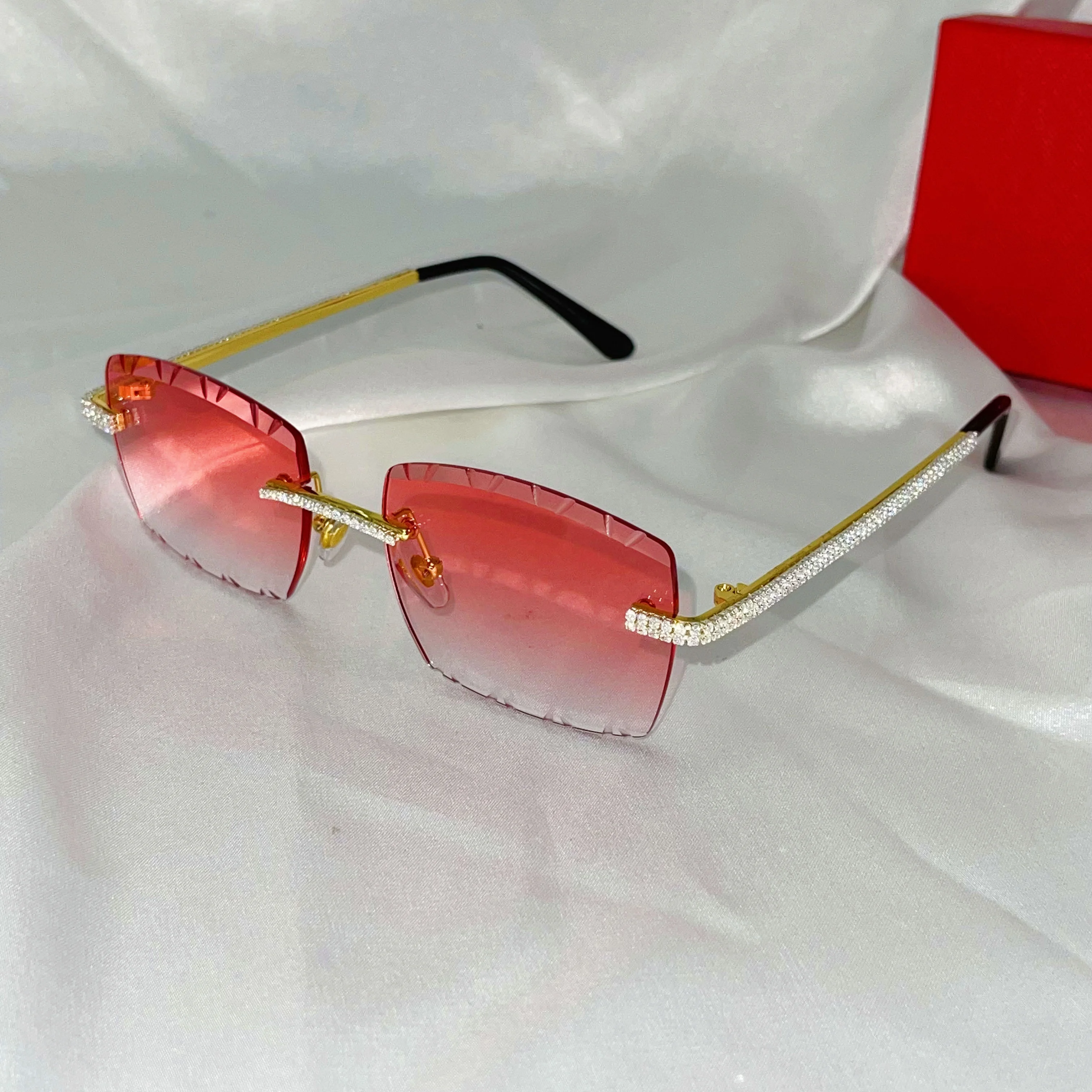 2022 New Luxulry Brand sunglasses Cut lens rimless Rhinestones sunglasses square beautiful cool  Diamonds Shiny Sunglasses