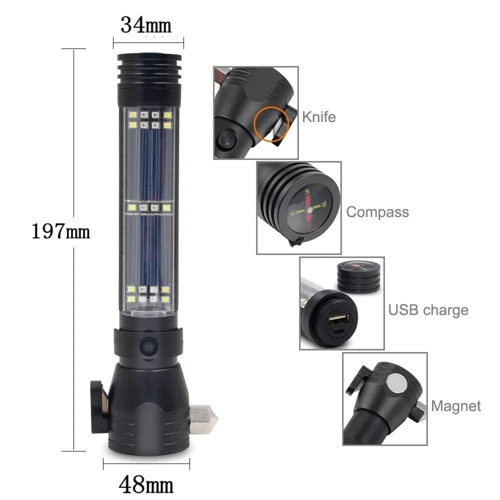 Self-defense easily window break Emergency hammer Multifunctional aluminum Solar rechargeable flashlight