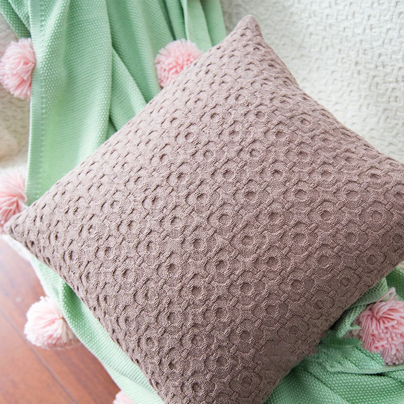 latest design 100% cotton knitted sofa cushion cover decorative home throw pillow cover luxury crochet cushion cover