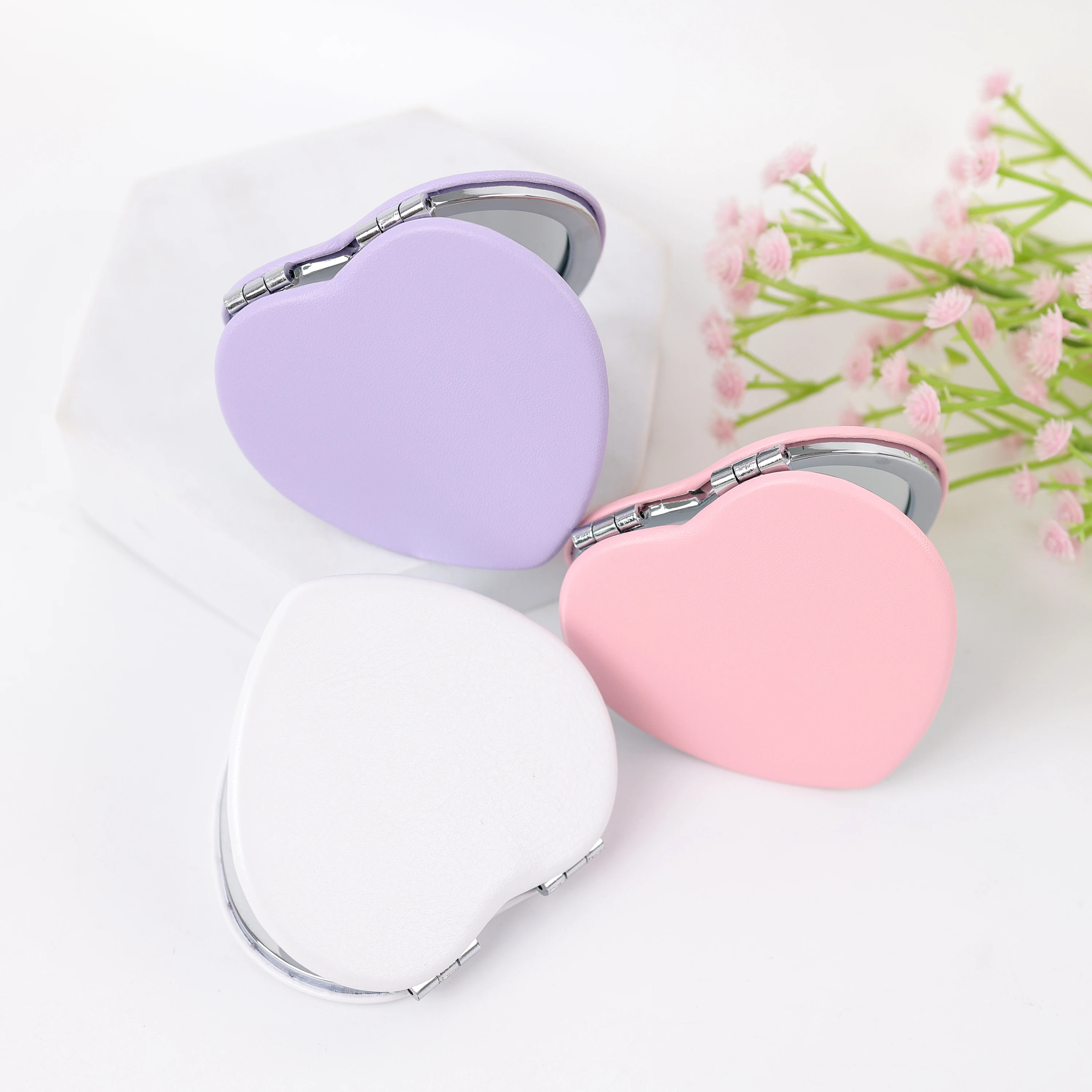 Square round heart cosmetic makeup Mirrors custom logo black vanity mirror Double Side Folding pocket Mirrors