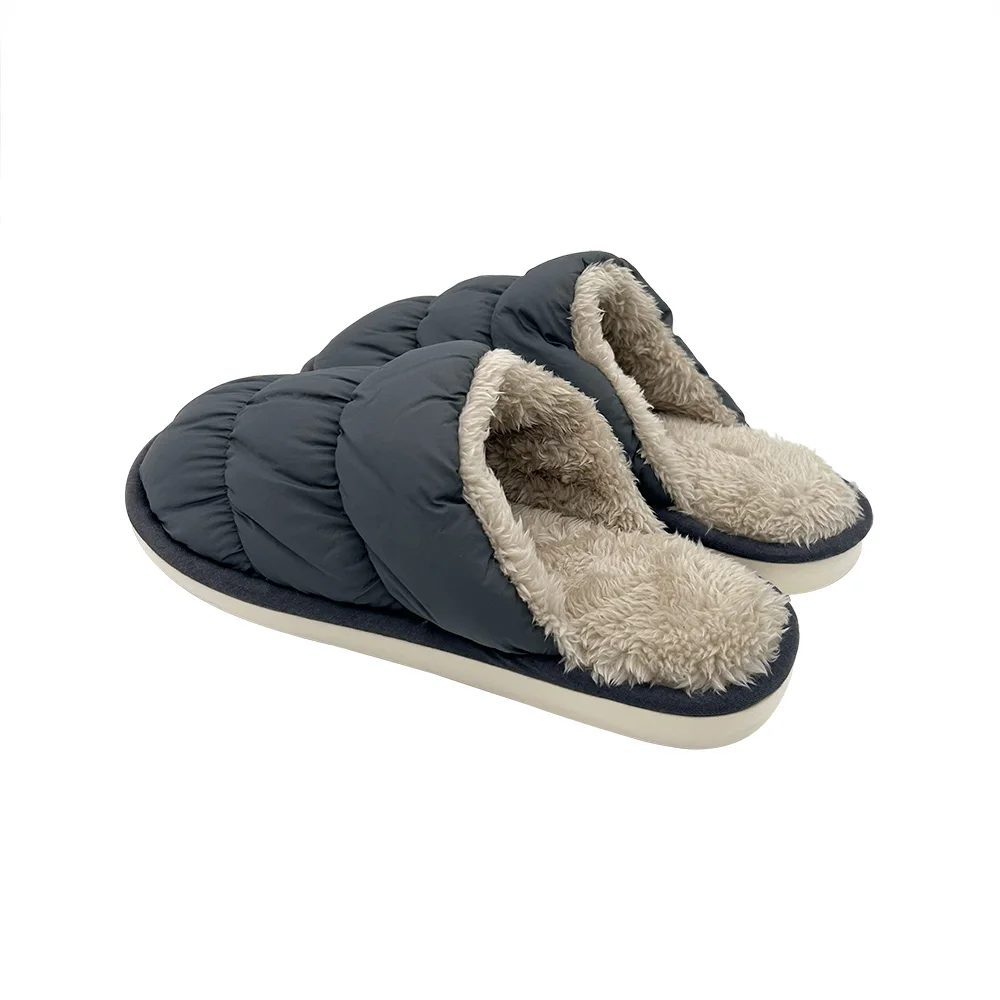 Winter Autumn Style Waterproof Down Jacket Fabric Material Fur Women Man Flat Soft Warm Sole For Unisex Indoor Slipper