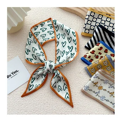 HB0733 Latest Hot Korean Print Thin Long Scarves 9.5*100cm Large Silk Scarf Tie Handle Bag Hair Ribbon Long Lady Silk Scarf