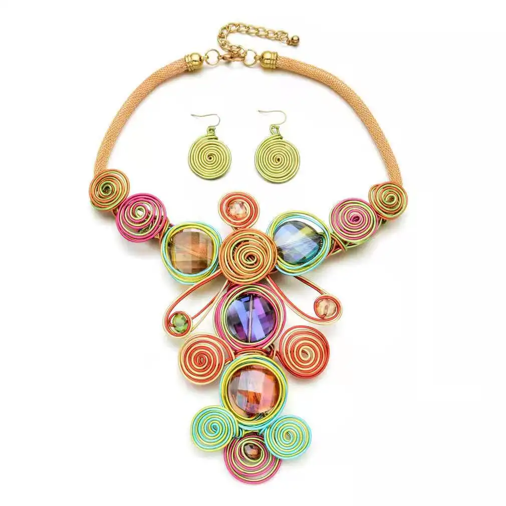 
Factory direct sales explosives handmade handmade South African tribal customs Tassel exaggerated color twisted flower necklace 