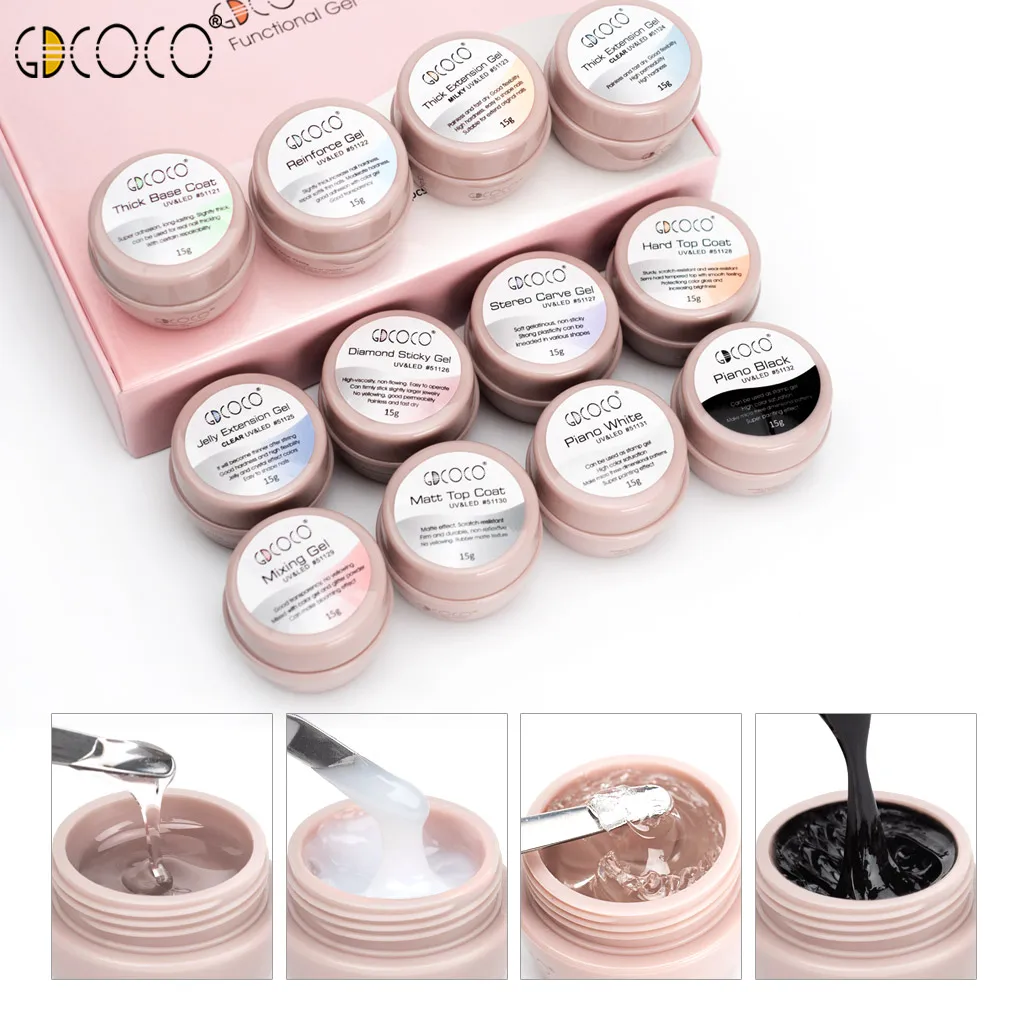 GDCOCO 15 г функциональной гель Базовое покрытие и нет чистой клочки шерсти прозрачный наращивание ногтей для лак