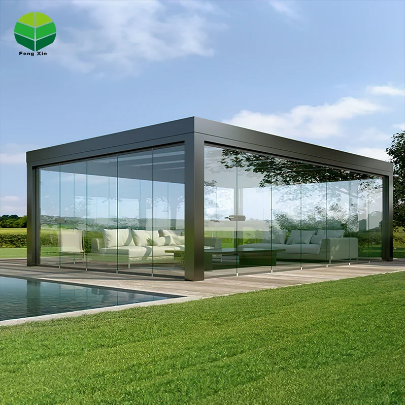 3*3 4*4 * Outdoor Modern Aluminum Motorized Louvre Roof Sun Bioclimatic Pergola Metal Customized Electric Panel Waterproof