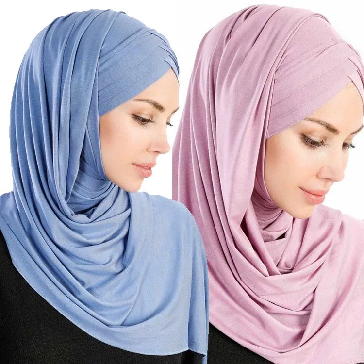 Hot Selling Stylist Muslim Women Hijab Premium Stretchy Jersey Cross Hijab Customized Top Quality Scarfs Arab Muslim Hijab