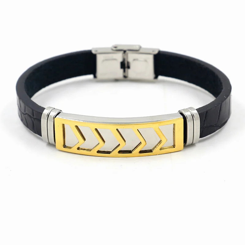 Simple Accessories Imitation Leather Golden Geometric Stainless Steel Bracelets for Men