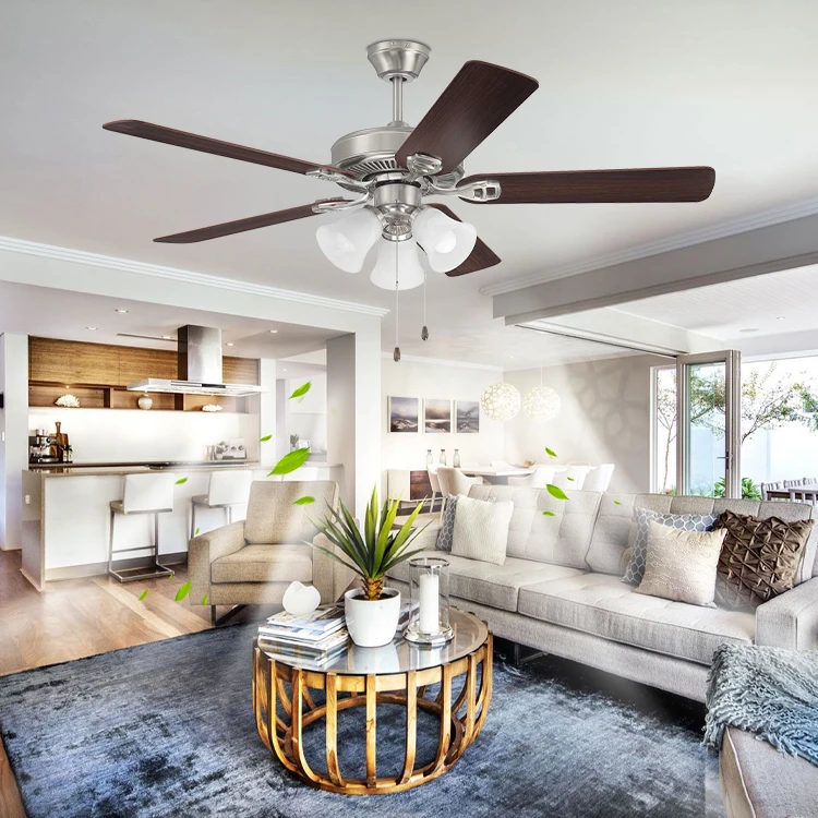 High Quality Household Silent Wooden Blades Chandelier Light National Style Ceiling Fan With Light