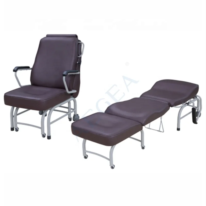 AG-AC008 Brown leather cover luxurious hospital reclining accompany bed folding medical chair