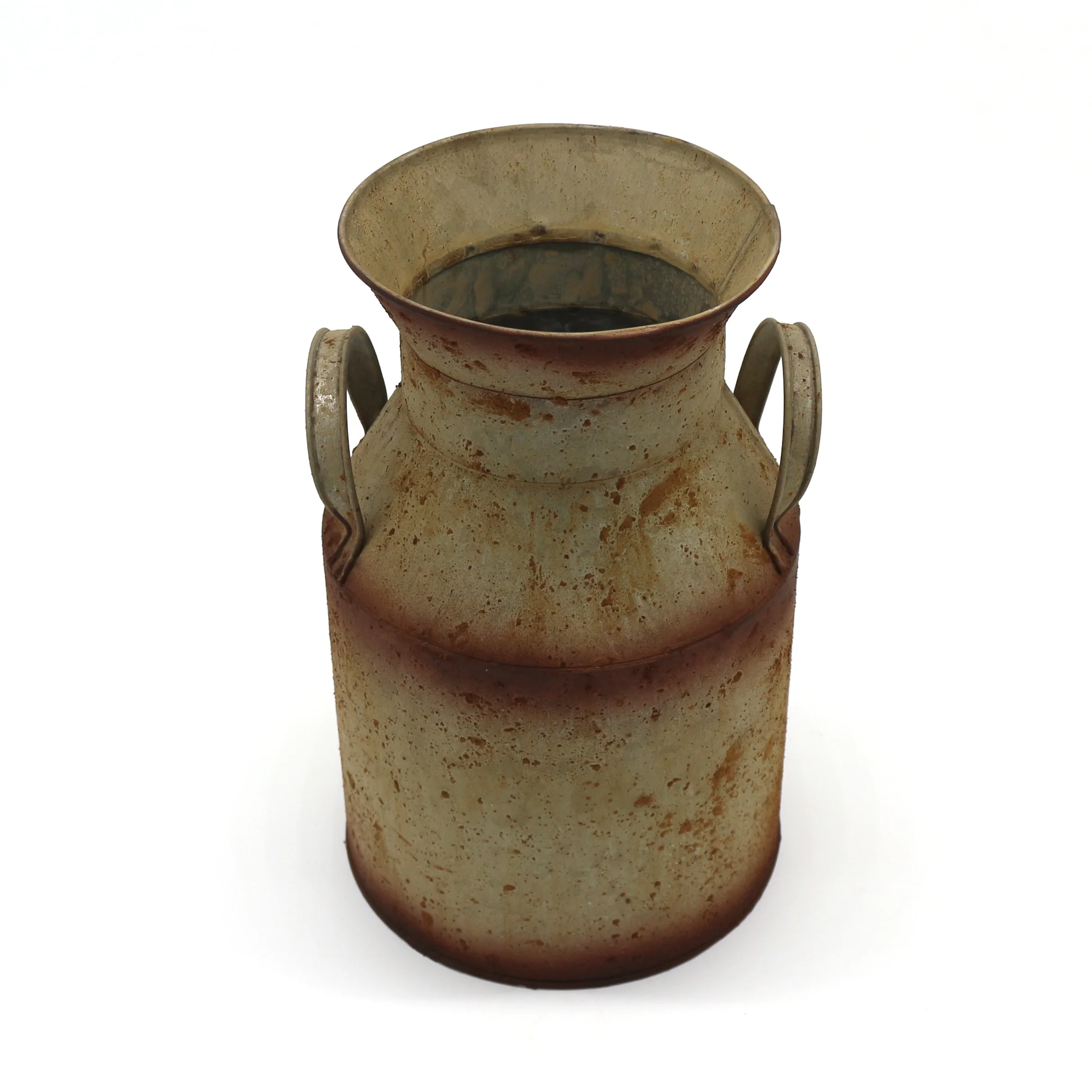 Galvanized Metal Milk Can, Old Rustic Primitives Jug Vase for Home and Garden Decor. Dia. 6-1/8 X 10 Inch