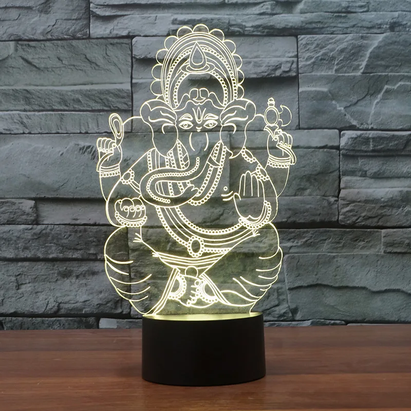 3D LED India Lord Elephant Night Light Visual 7 Colors Ganesha Table Desk Lamp Birthday New Year Xmas Kids Sleep Lighting Gifts