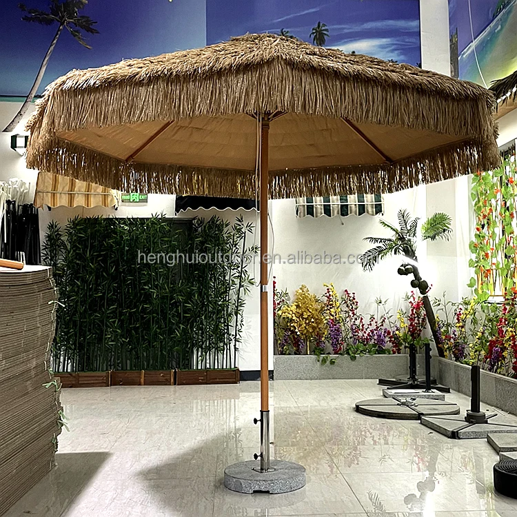 Natural Color Outdoor umbrellas Retro Palm Thatch Roof Hawaii Pp Straw Grass Tiki Hula Sun Beach Parasols Thatched Umbrellas