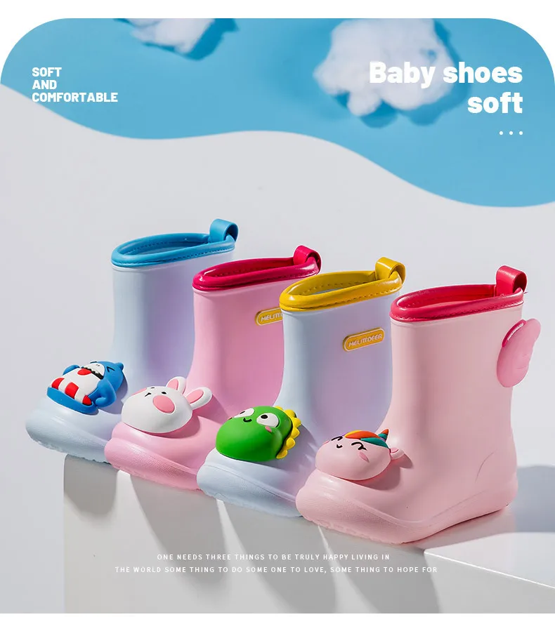 Cute Cartoon Children Kids Boots Mid-Calf Height Waterproof Ankle Rubber Boots For Winter EVA Rain Boots For Kids