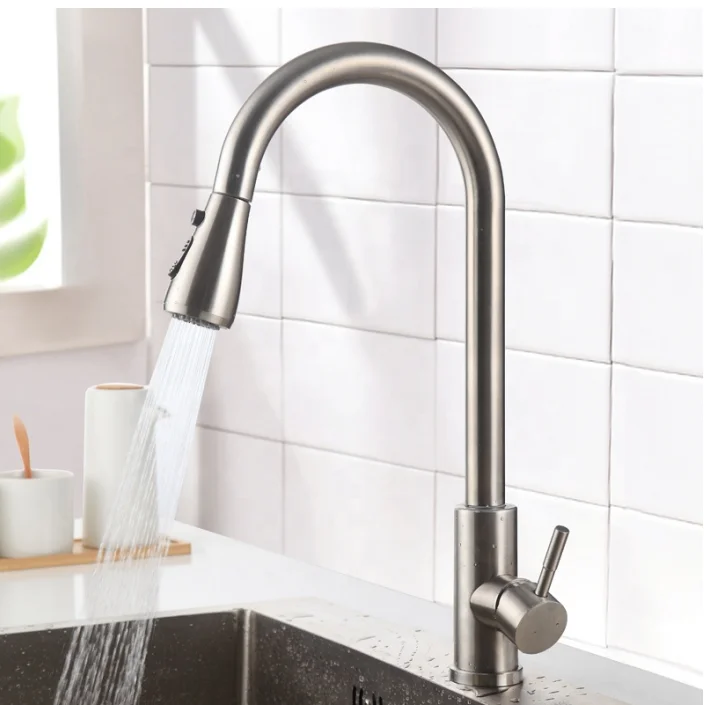 High Quality Stainless Steel Ss 304 Body Brush Pull Out Kitchen Faucet