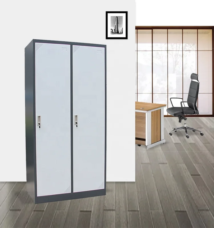 Chinese Manufacturer Cold Rolled Steel Double Door Clothing Cabinets Metal Wardrobe Design