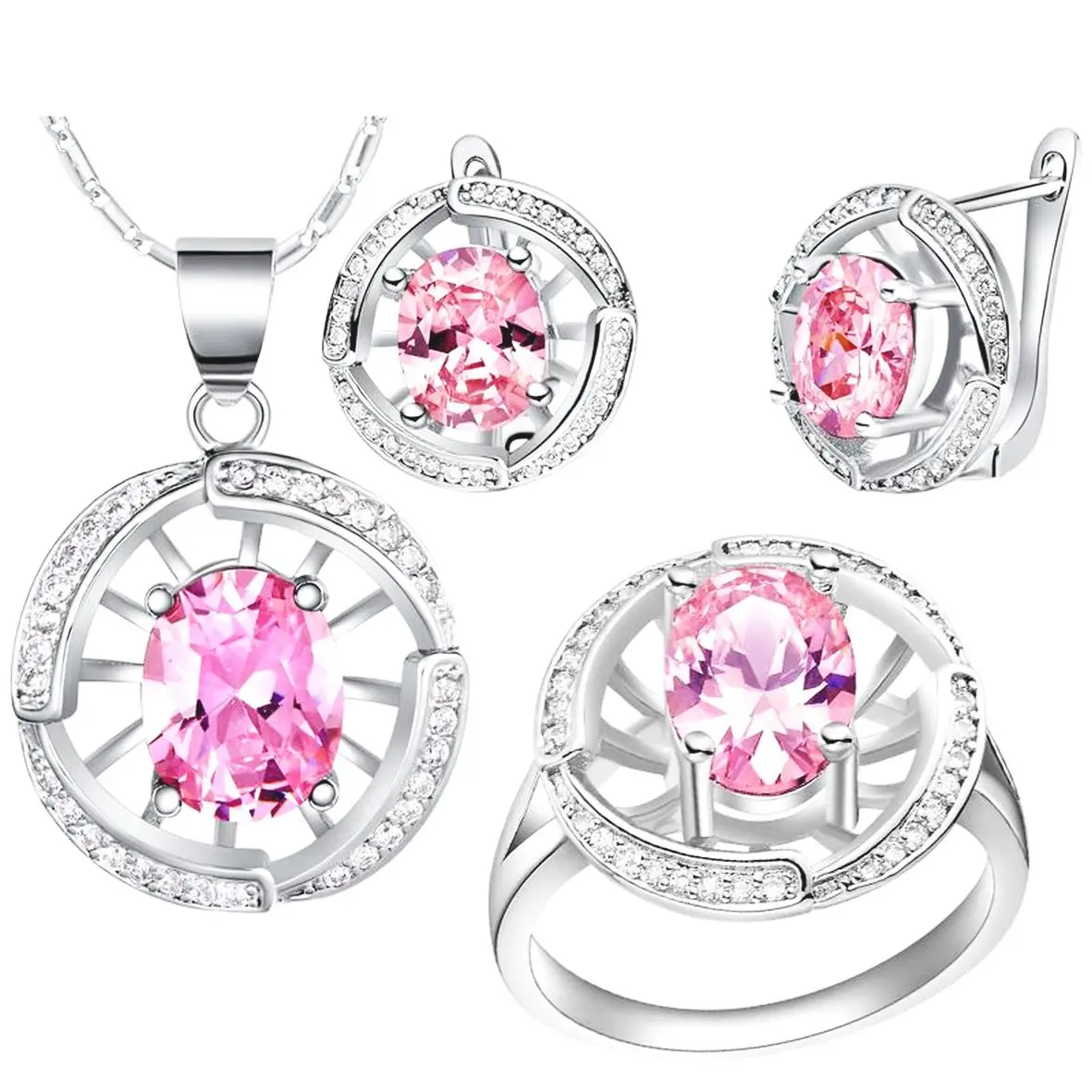 Factory Stores Jewelry Set Colorful Zales Wedding Sets Pink Jewelry Set Wedding Pendant&Earrings