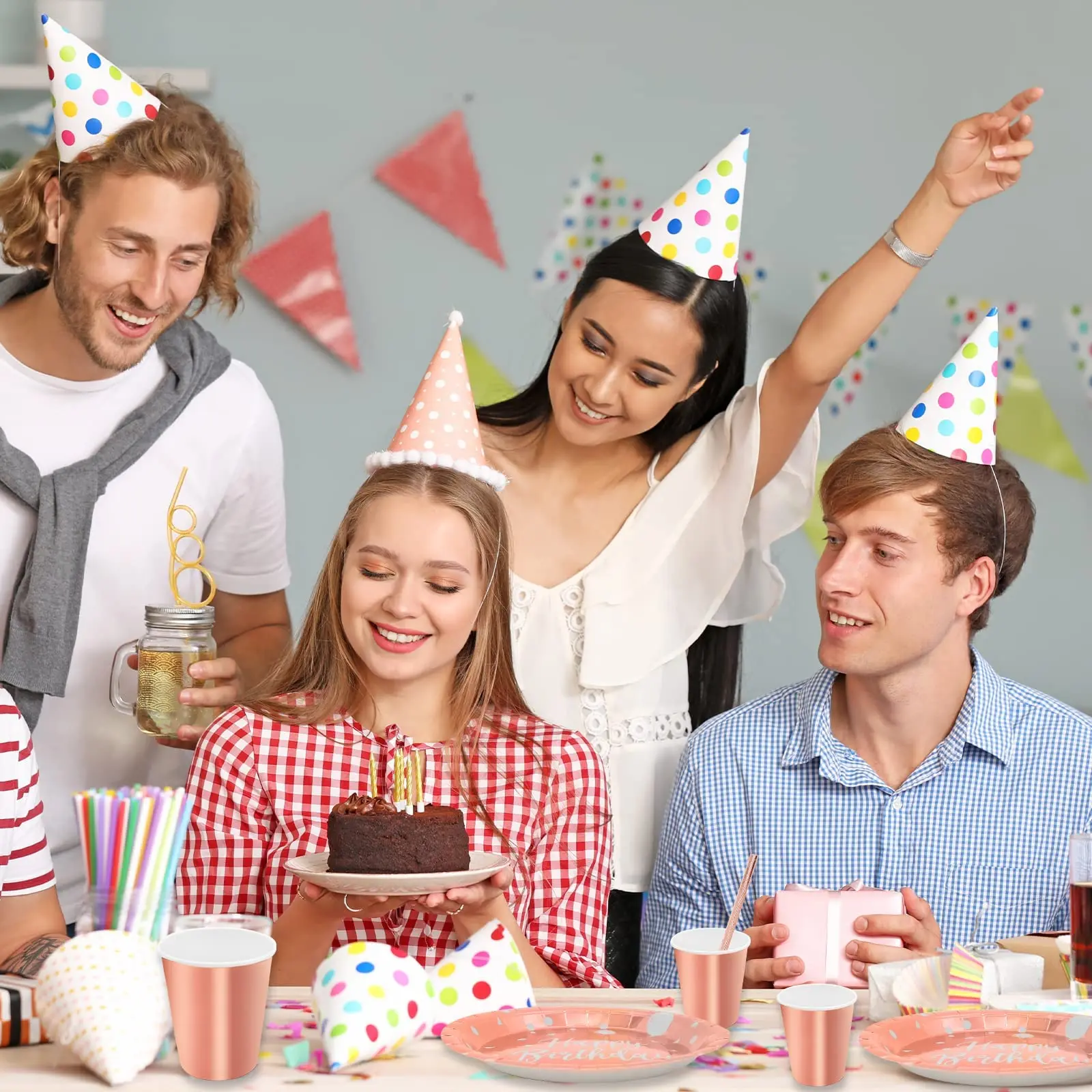 Wedding Party Happy Birthday Party Luxury Tableware set Disposable Tableware Paper Cups Paper Plates Napkins Set
