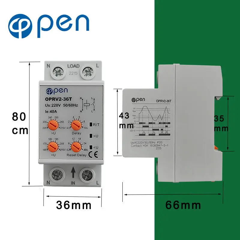 Open Electric adjustable voltage relay 63a 220v automatic reset overvoltage and undervoltage protector relay