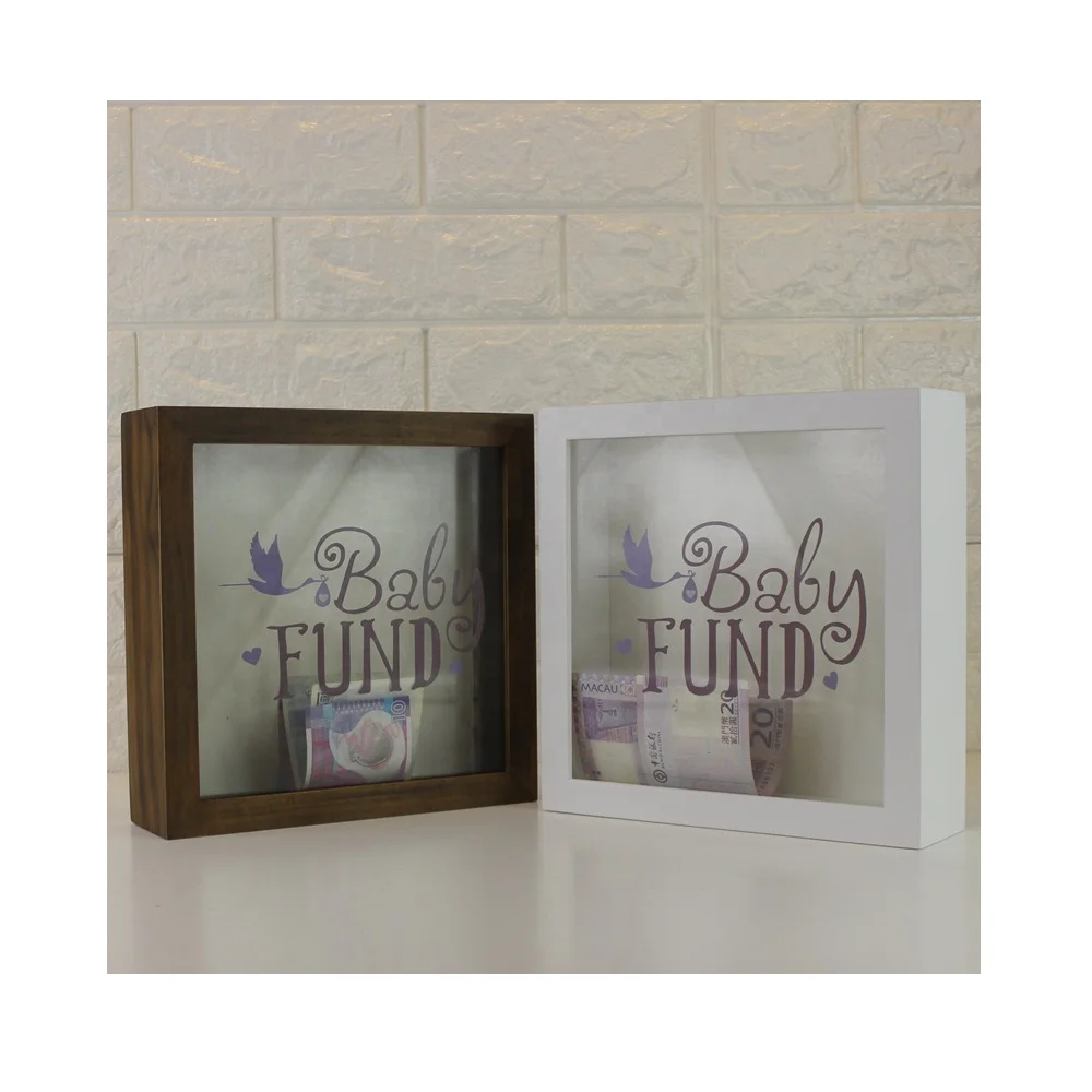 
high quality wholesale custom 6 x 6 black Wood 3d deep Coin Bank money Shadow Box photo frame 